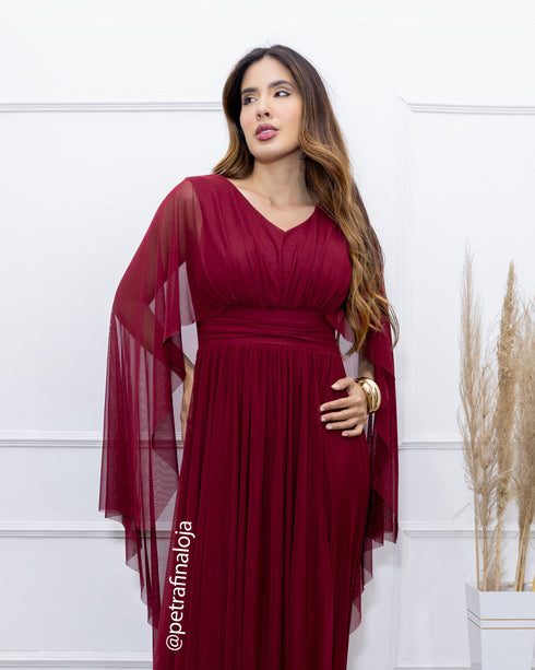 VESTIDO MANGA MORCEGO LISO VESTIDO DE FESTA PETRA FINA
